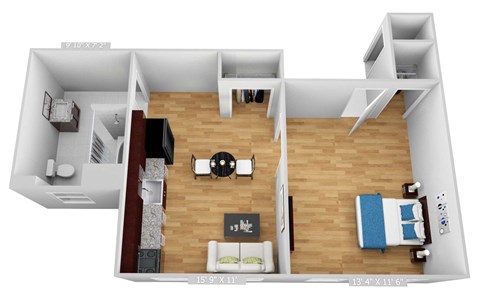 Floor plan for 1 bed, 1 bath, 500 sqft